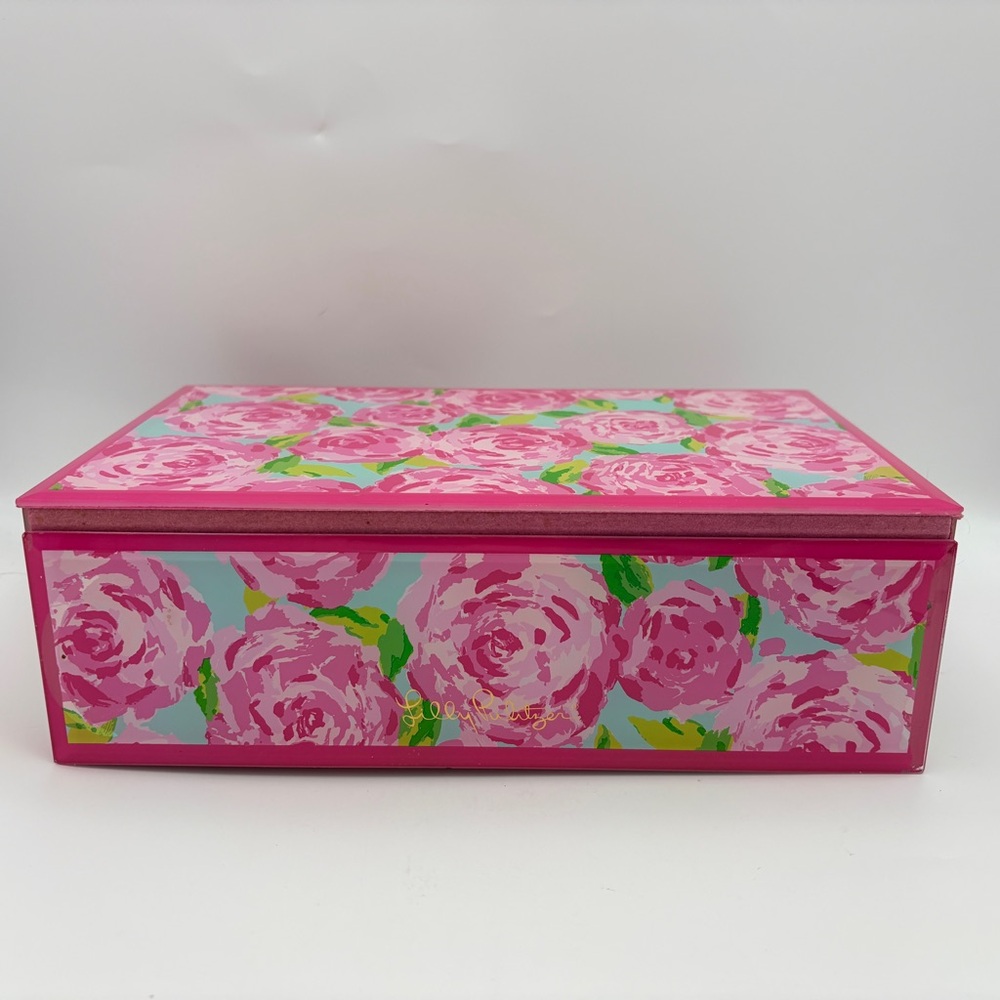 Lilly Pulitzer First Impression Floral Pink Glass Storage Box - Picture 2 of 11